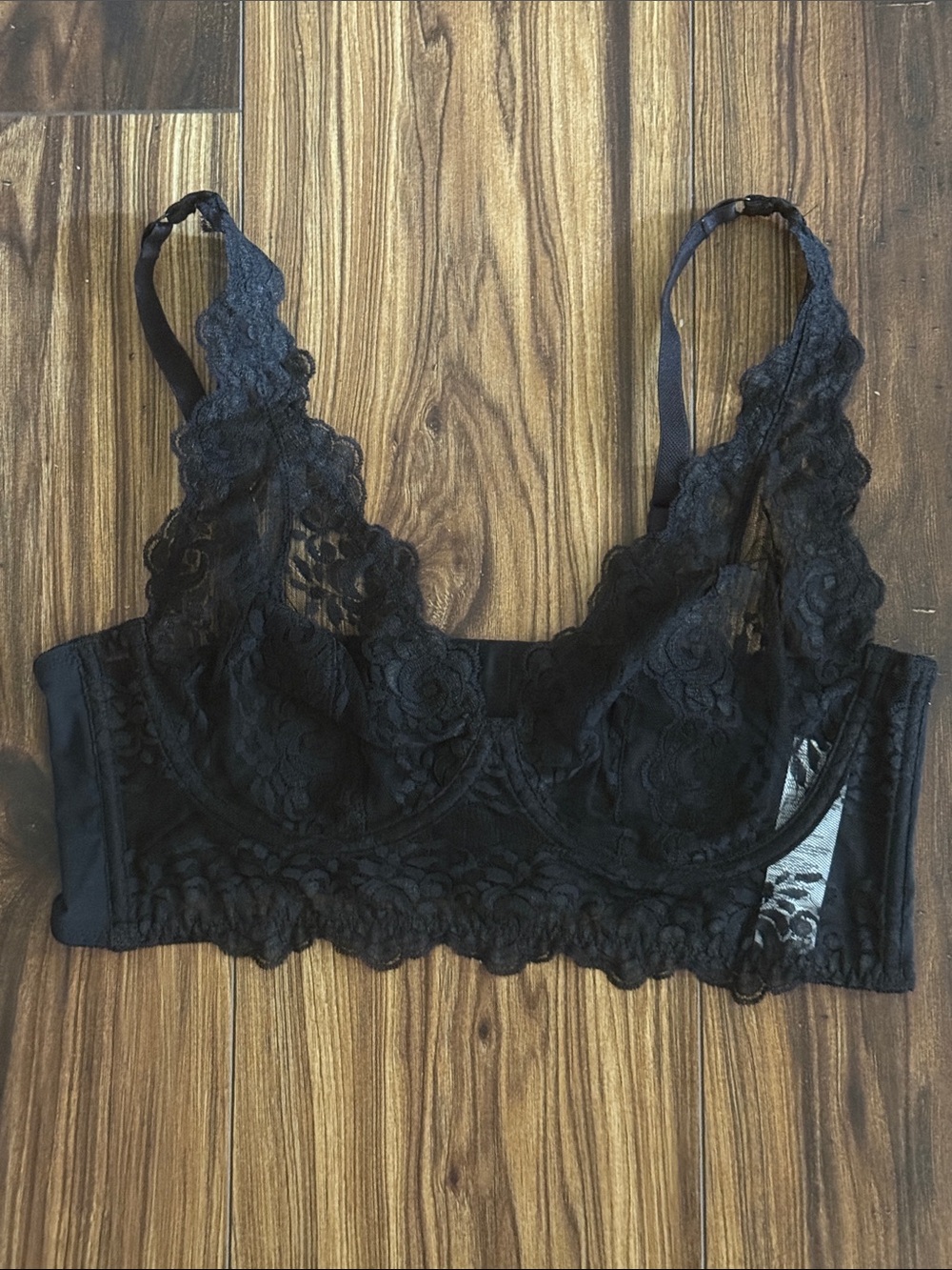 Sheer Lace Bustier Bralette with Underwire